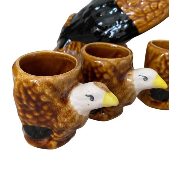Vintage MCM American Bald Eagle Decanter Set 4 Cups Shot Glasses Rare Retro - Picture 6 of 11